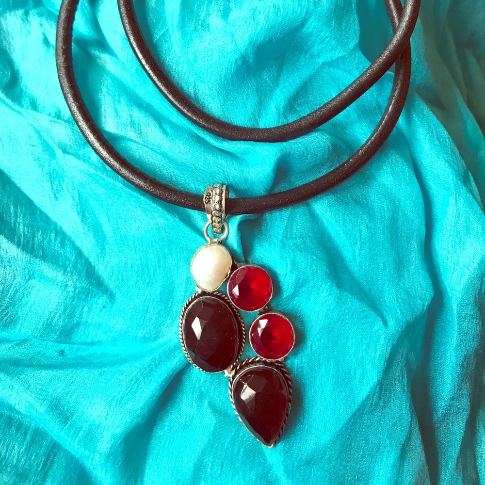 Large Garnet and Pearl pendant